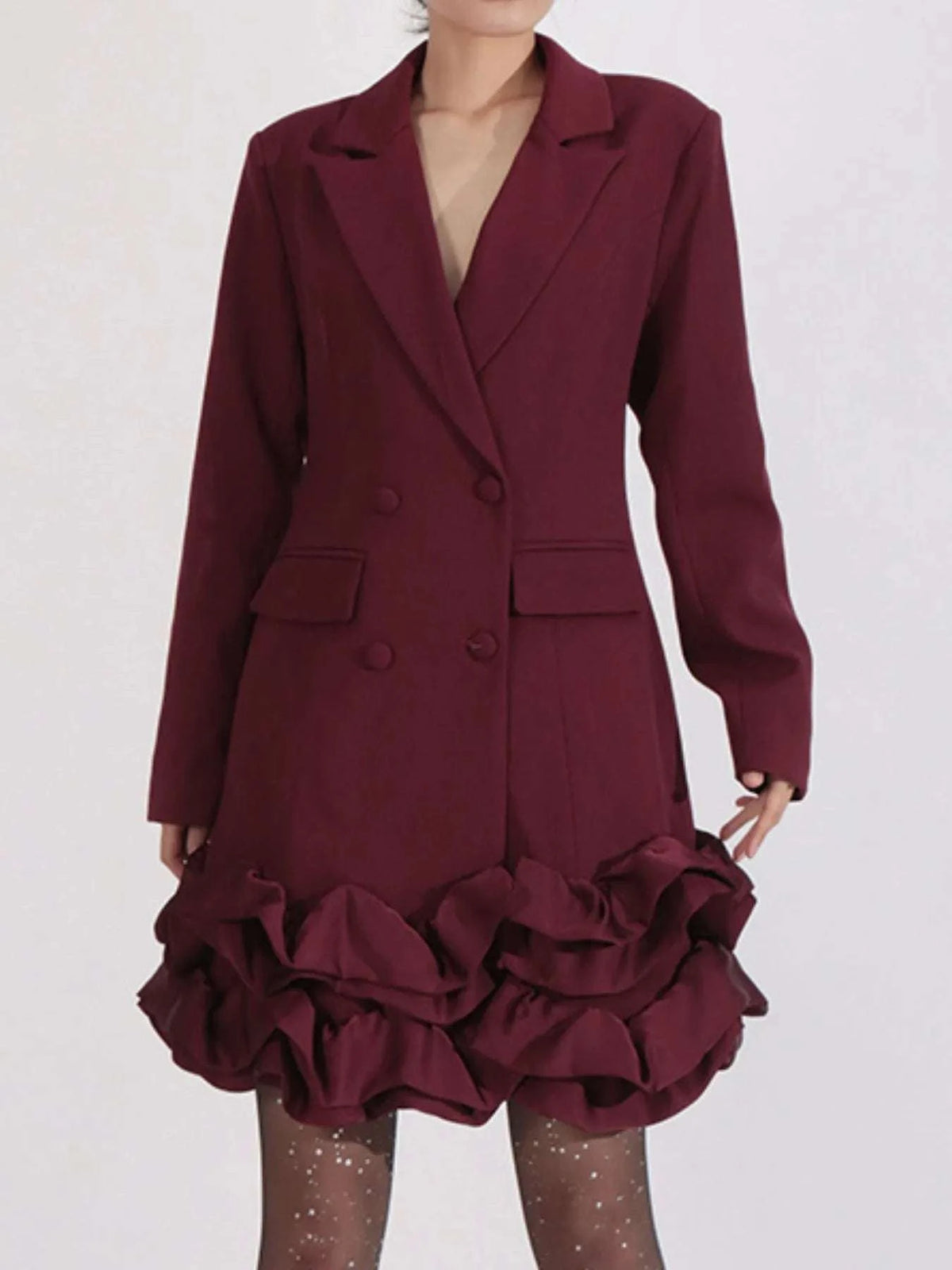 Ruffle Hem Double-Breasted Blazer Dress WESTCLOSET