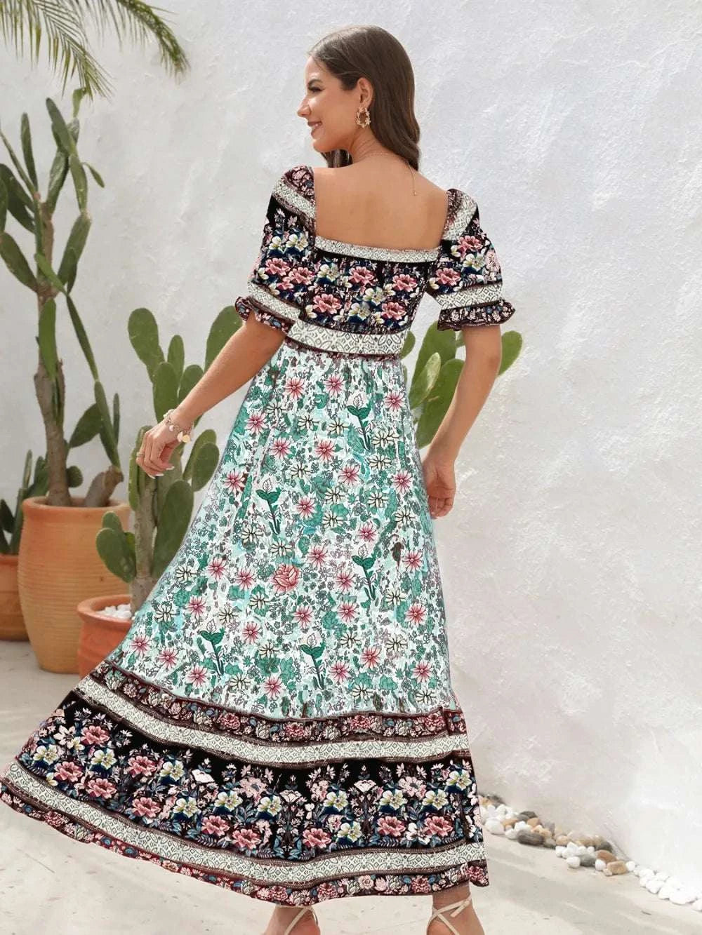 Floral Flounce Sleeve Midi Dress WESTCLOSET