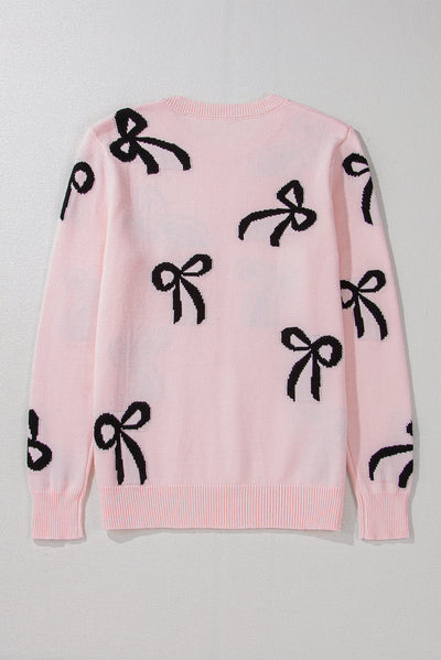 WestCloset Bow Pattern Round Neck Loose Fit Sweater 