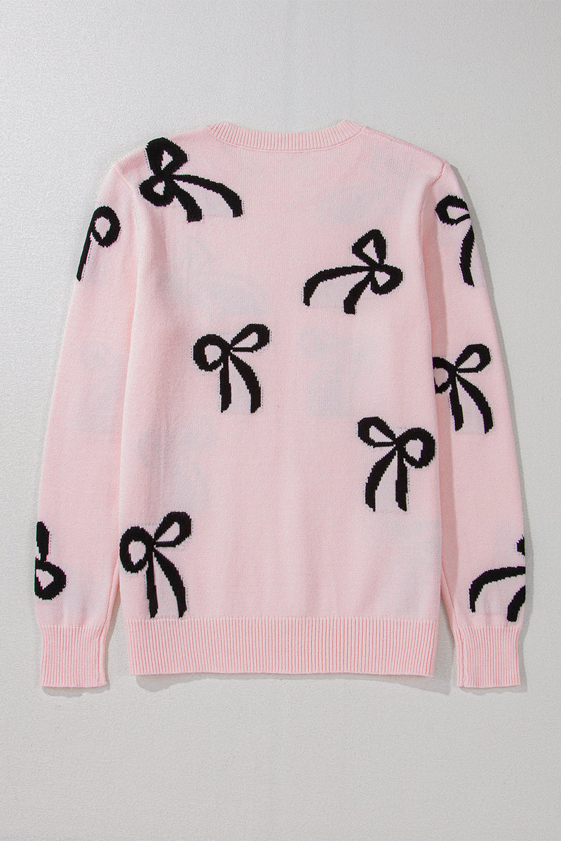 WestCloset Bow Pattern Round Neck Loose Fit Sweater 
