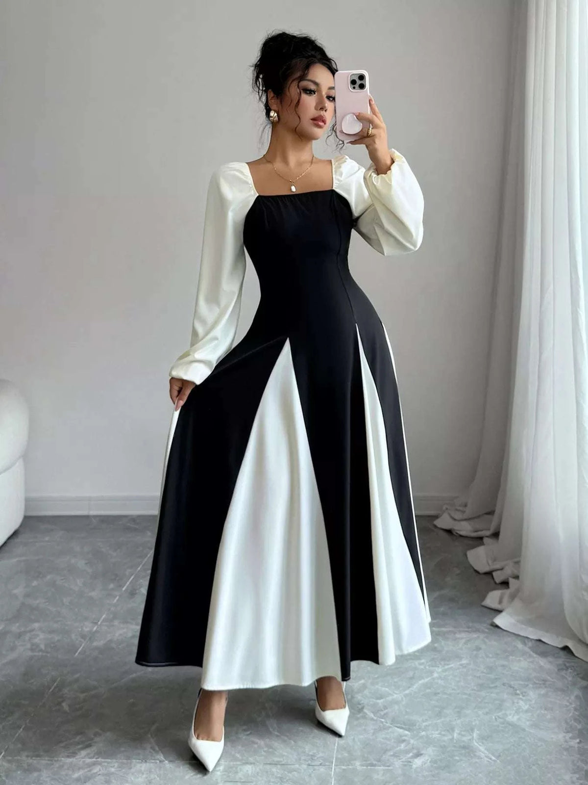 Color Block Square Neck Maxi Dress WESTCLOSET