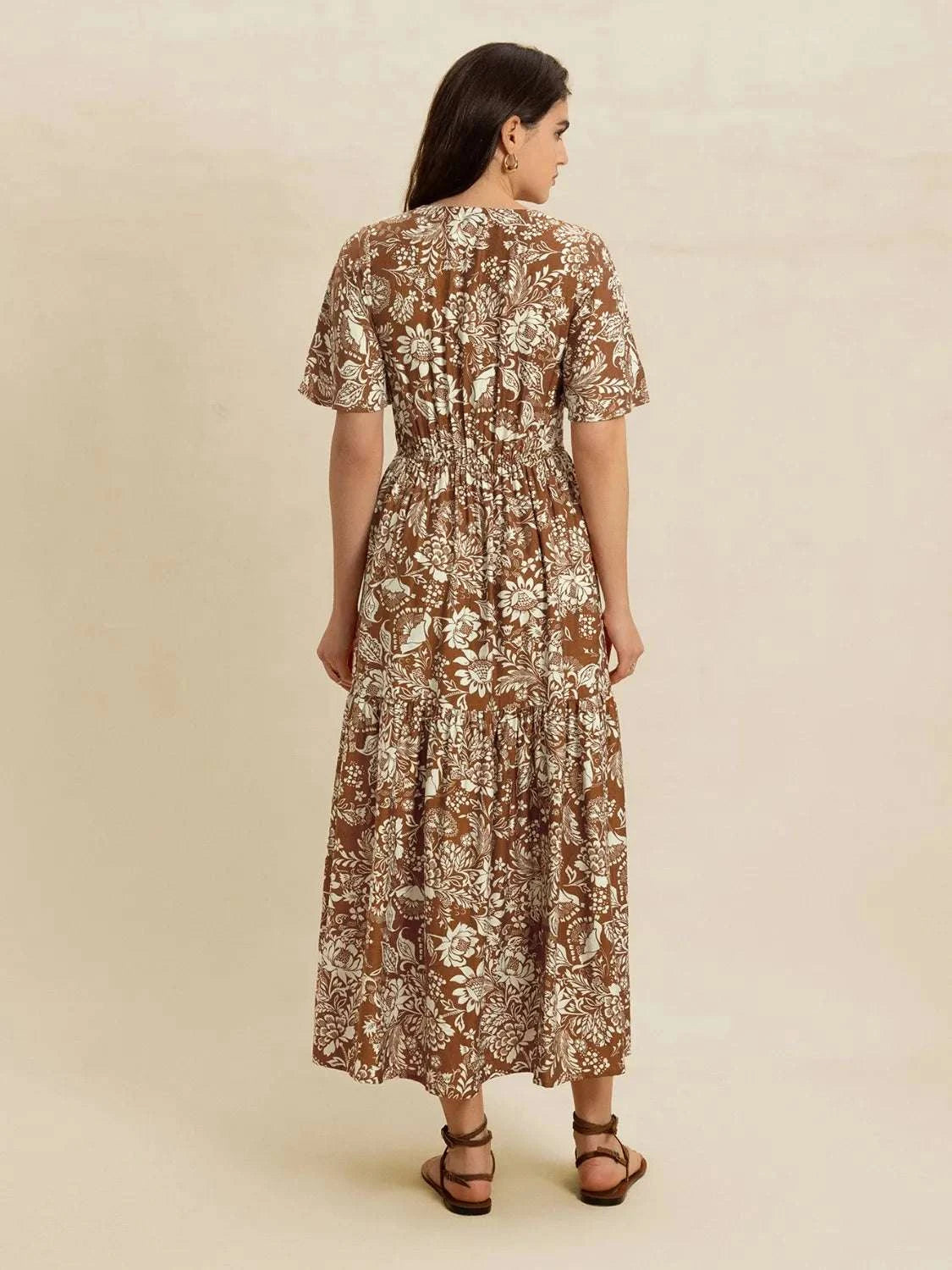 Lace Detail Printed Short Sleeve Midi Dress WESTCLOSET