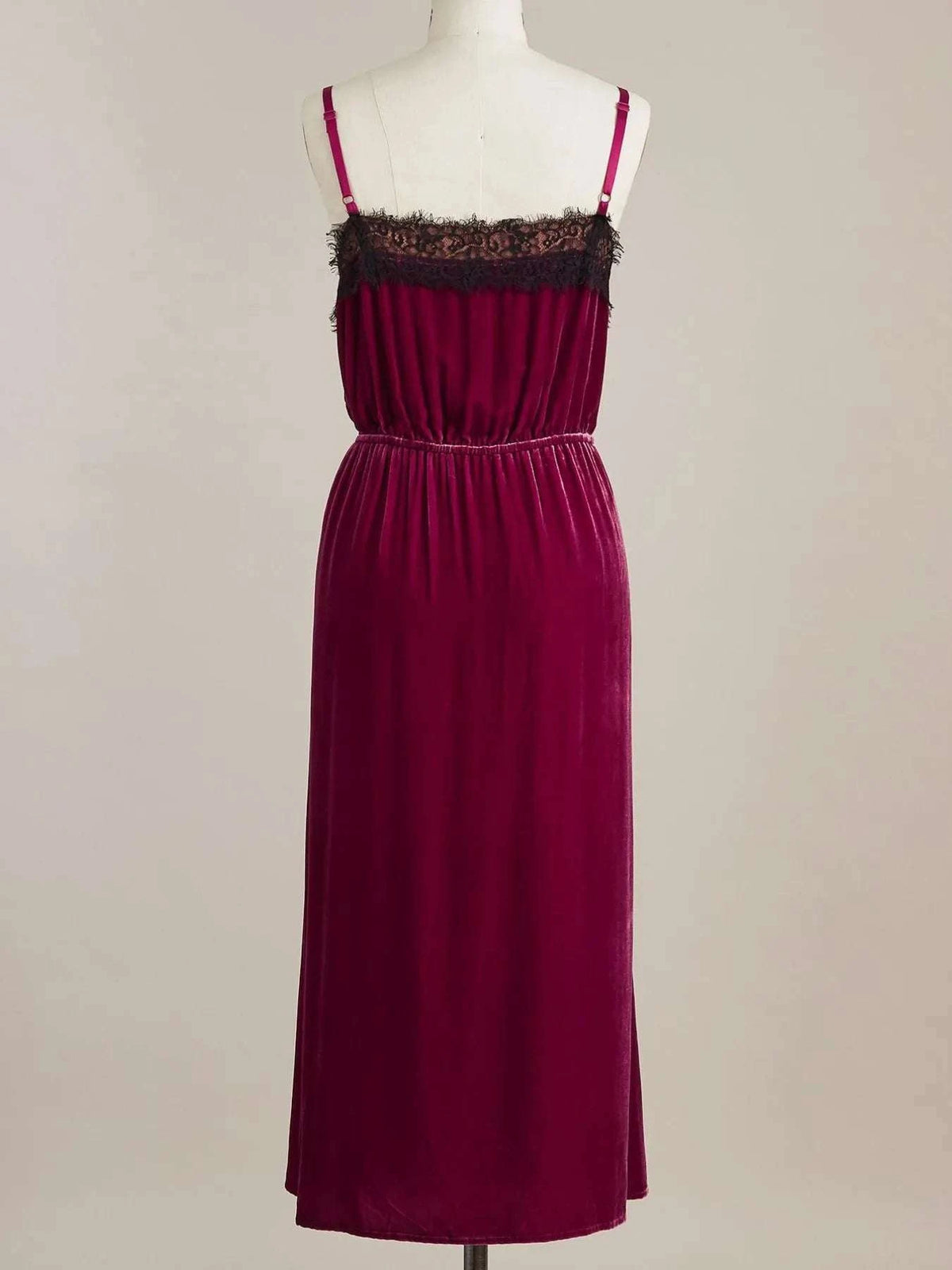 Velvet Cami Lounge Dress with Lace Trim WESTCLOSET