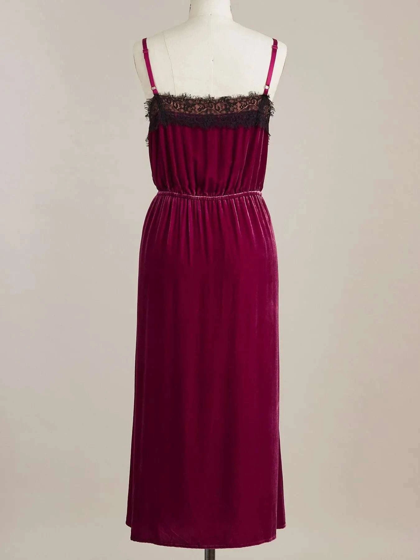Velvet Cami Lounge Dress with Lace Trim WESTCLOSET