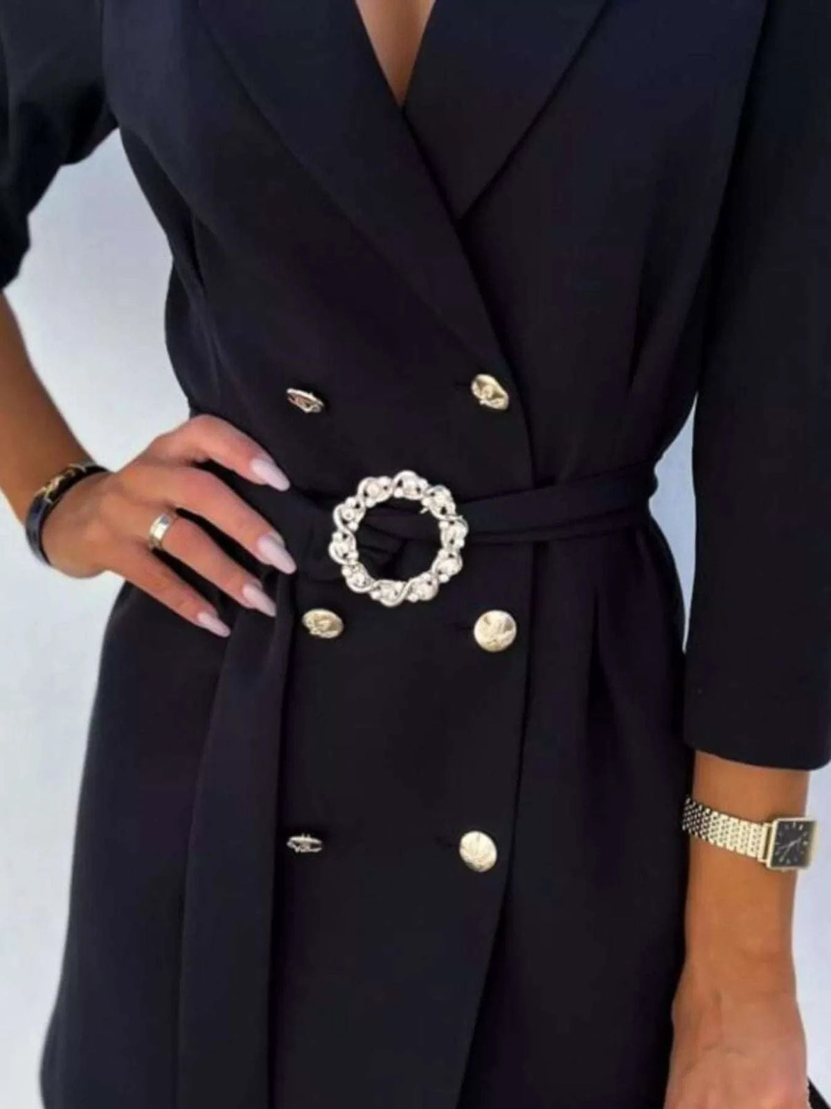 3/4 Sleeve Belted Blazer Dress WESTCLOSET