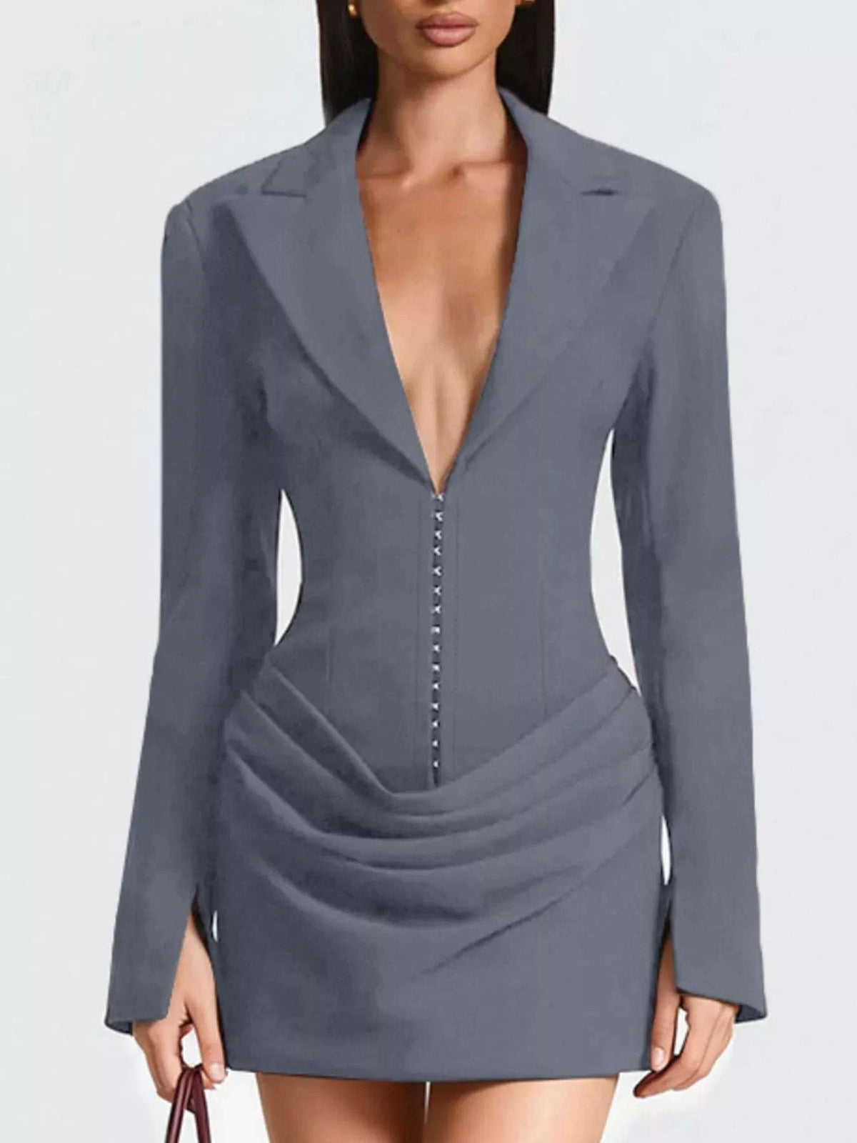 Full Size Blazer-Style Long Sleeve Mini Dress Plus Size WESTCLOSET