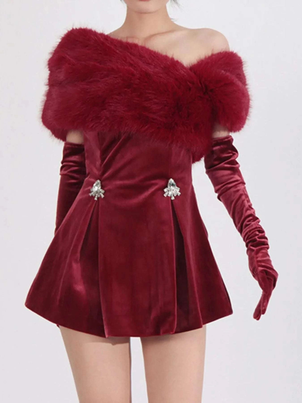 Fuzzy Off Shoulder Mini Dress WESTCLOSET