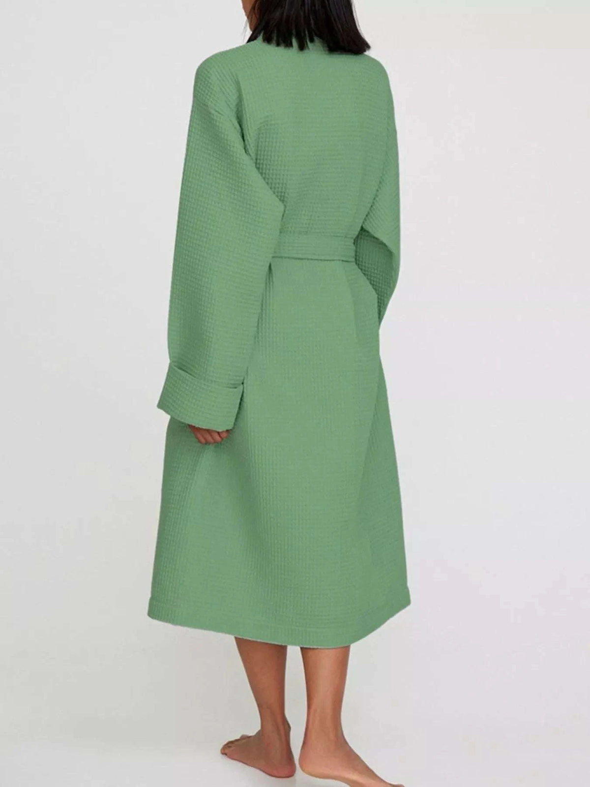 Waffle Knit Tie Waist Lounge Nightgown WESTCLOSET