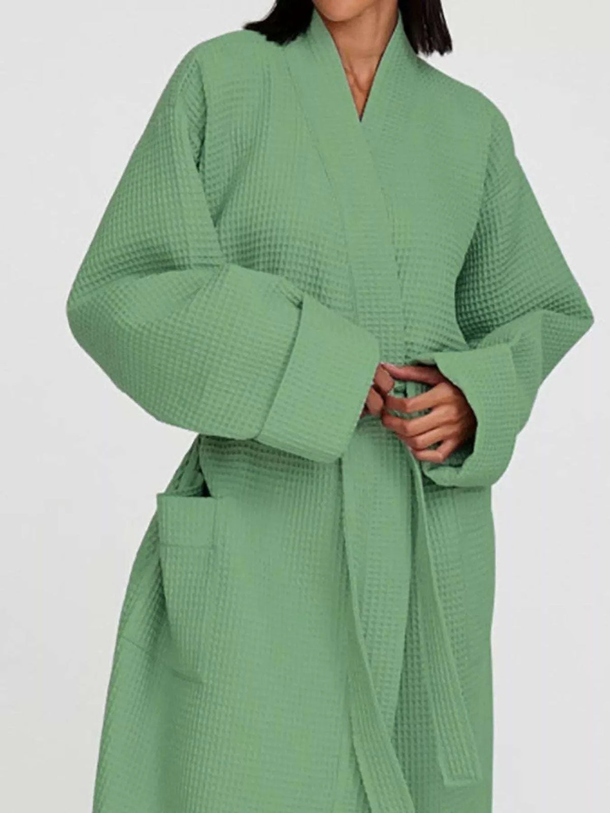 Waffle Knit Tie Waist Lounge Nightgown WESTCLOSET