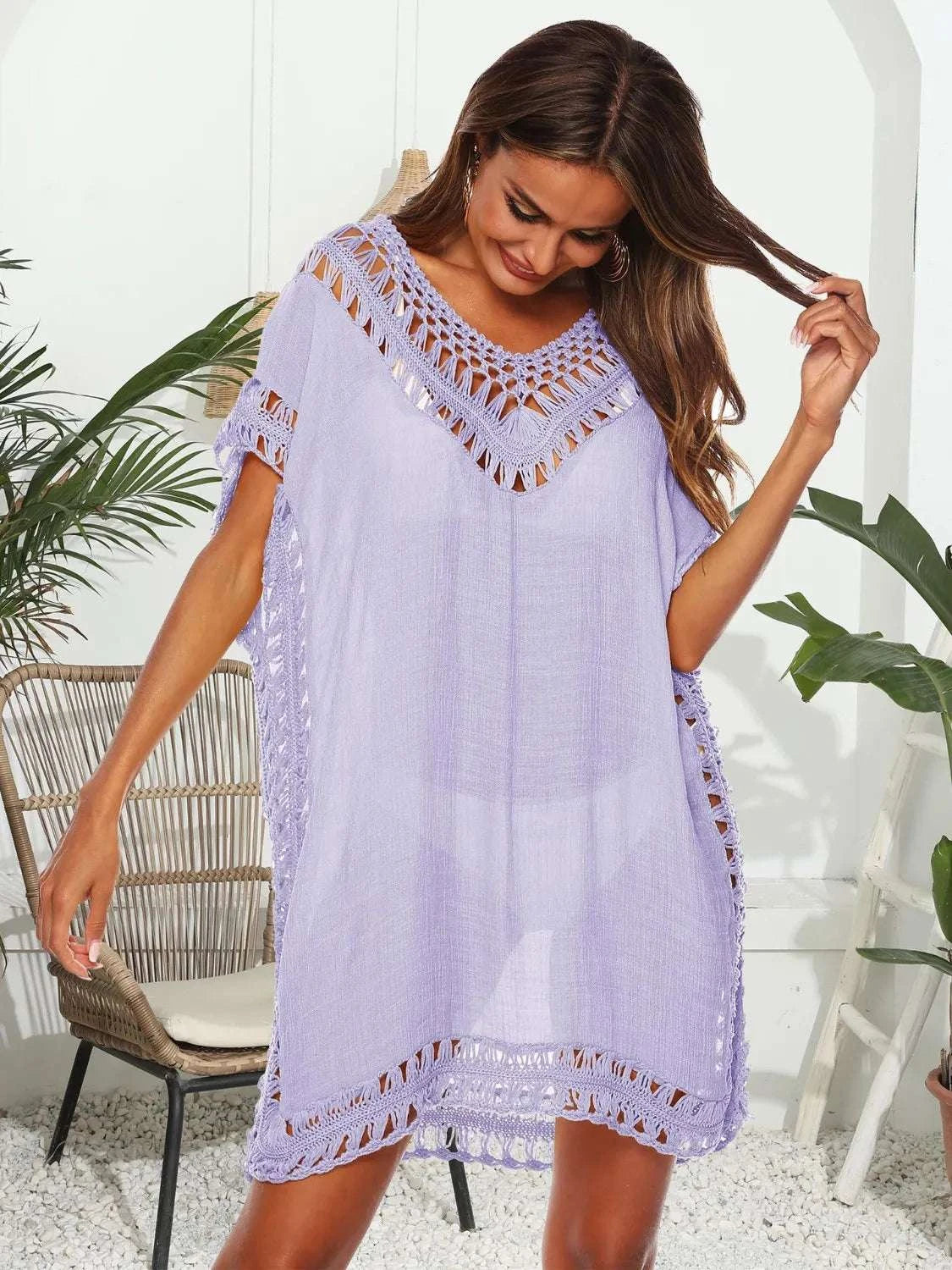 Bohemian Crochet Trim Beach Cover Up Dress WESTCLOSET