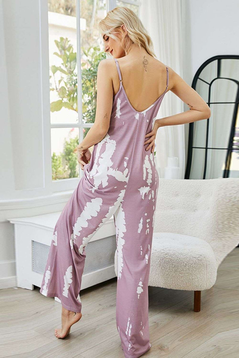Shiny Tie-Dye Spaghetti Strap Jumpsuit with Pockets WESTCLOSET