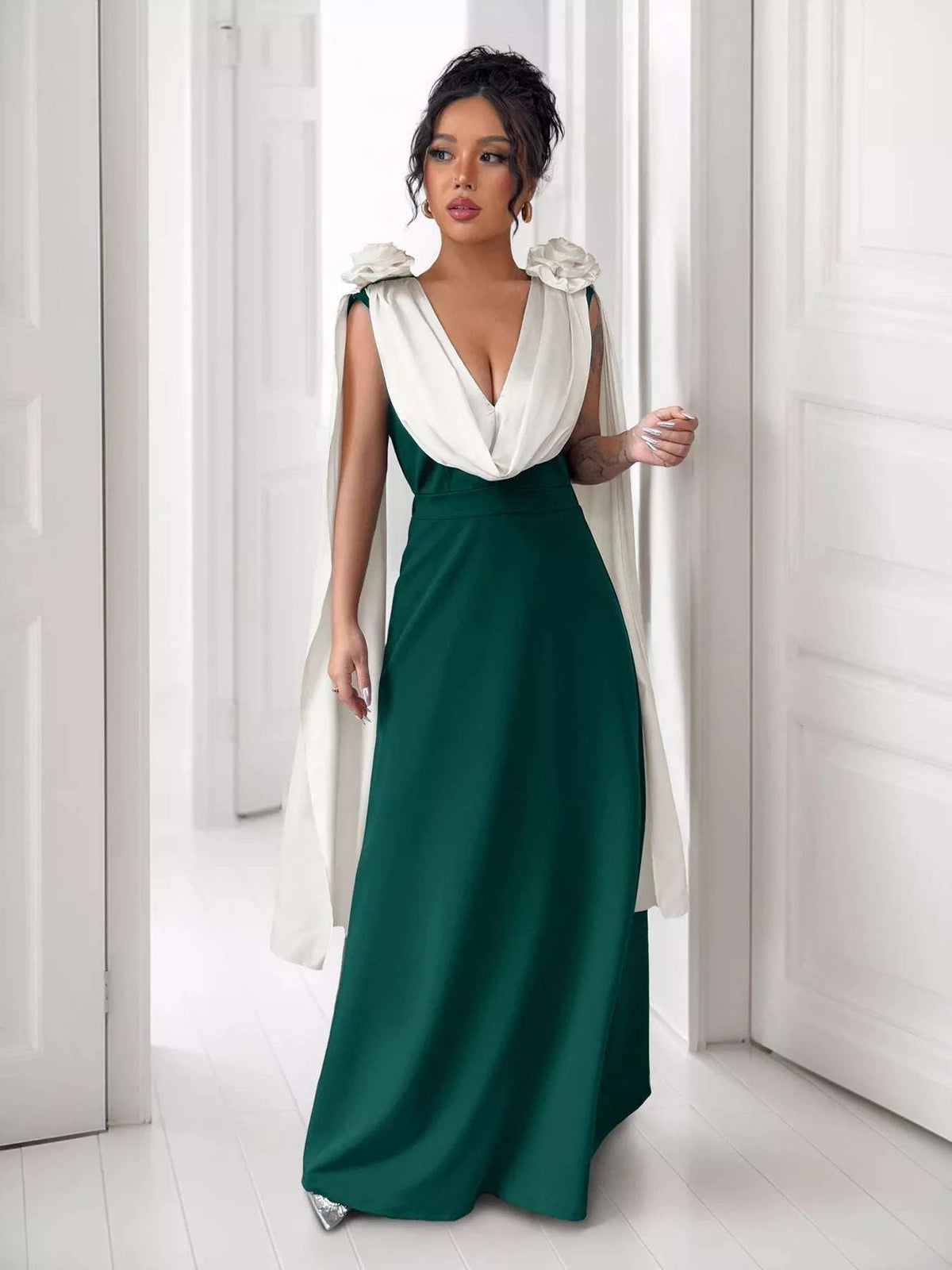 Floral Applique Two Tone Maxi Dress WESTCLOSET