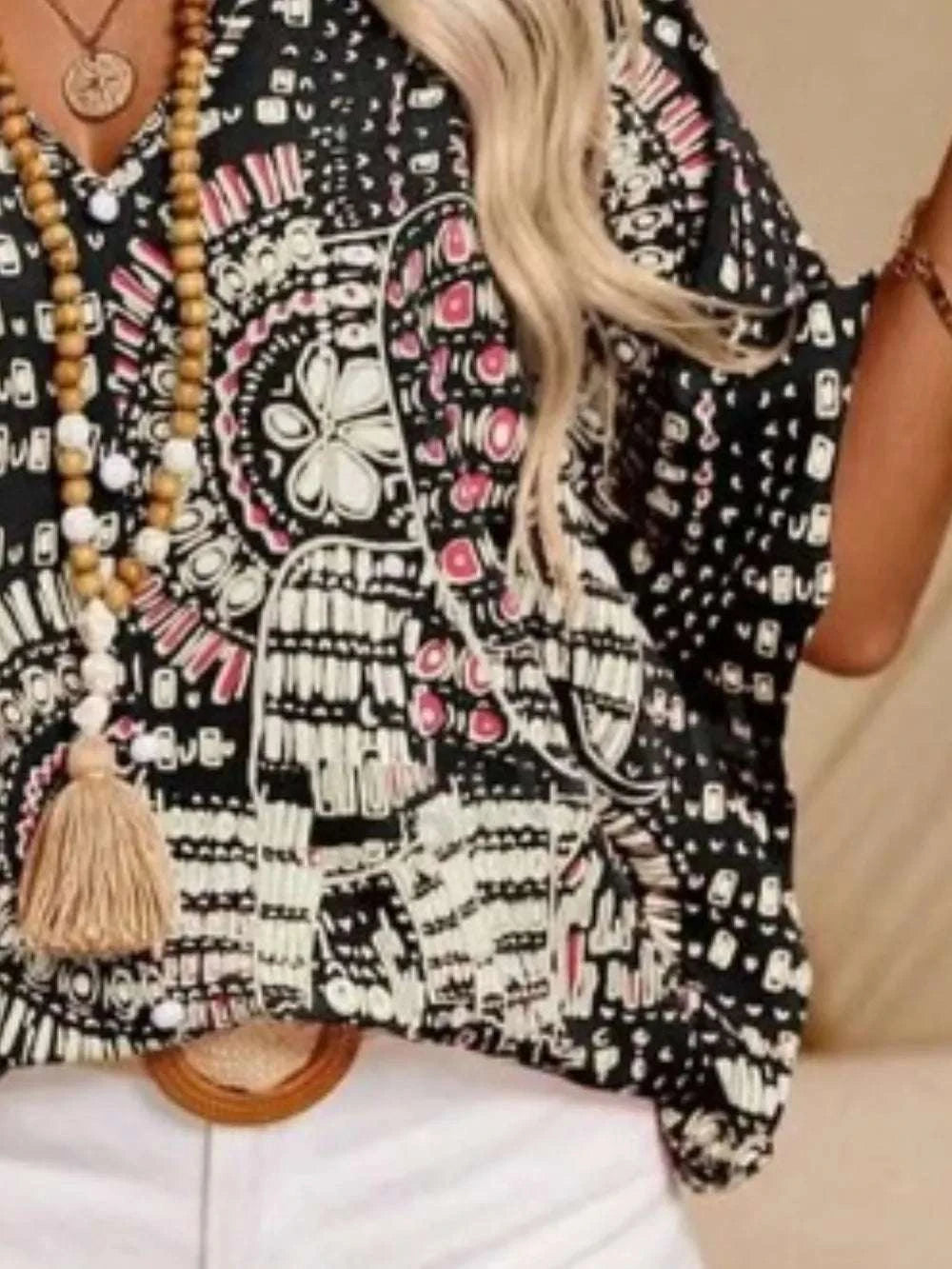 Printed V-Neck Half Sleeve Top WESTCLOSET