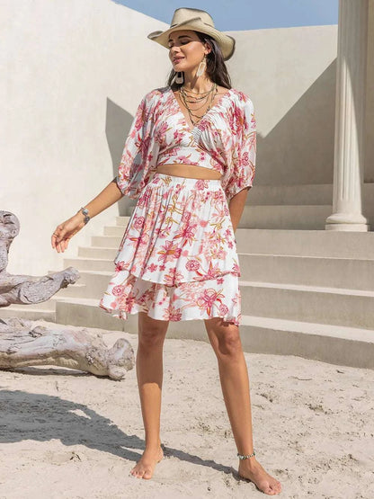 Printed Half Sleeve Top and Layered Skirt Set WESTCLOSET