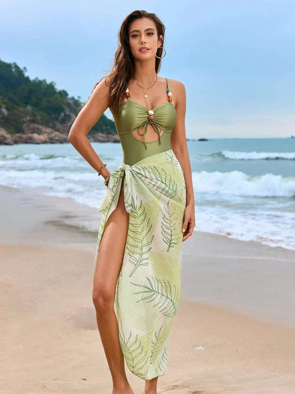 Cutout Sweetheart Neck One-Piece Swimwear and Cover-Up Swim Set WESTCLOSET