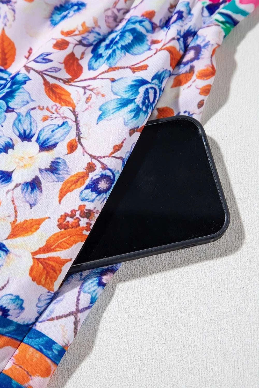 Mixed Floral Print Tie Neck Short Sleeve Dress WESTCLOSET