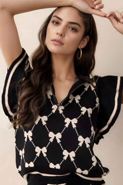 WestCloset Bow Half Zip Sweater Vest 