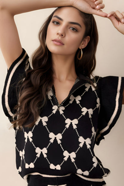 WestCloset Bow Half Zip Sweater Vest 