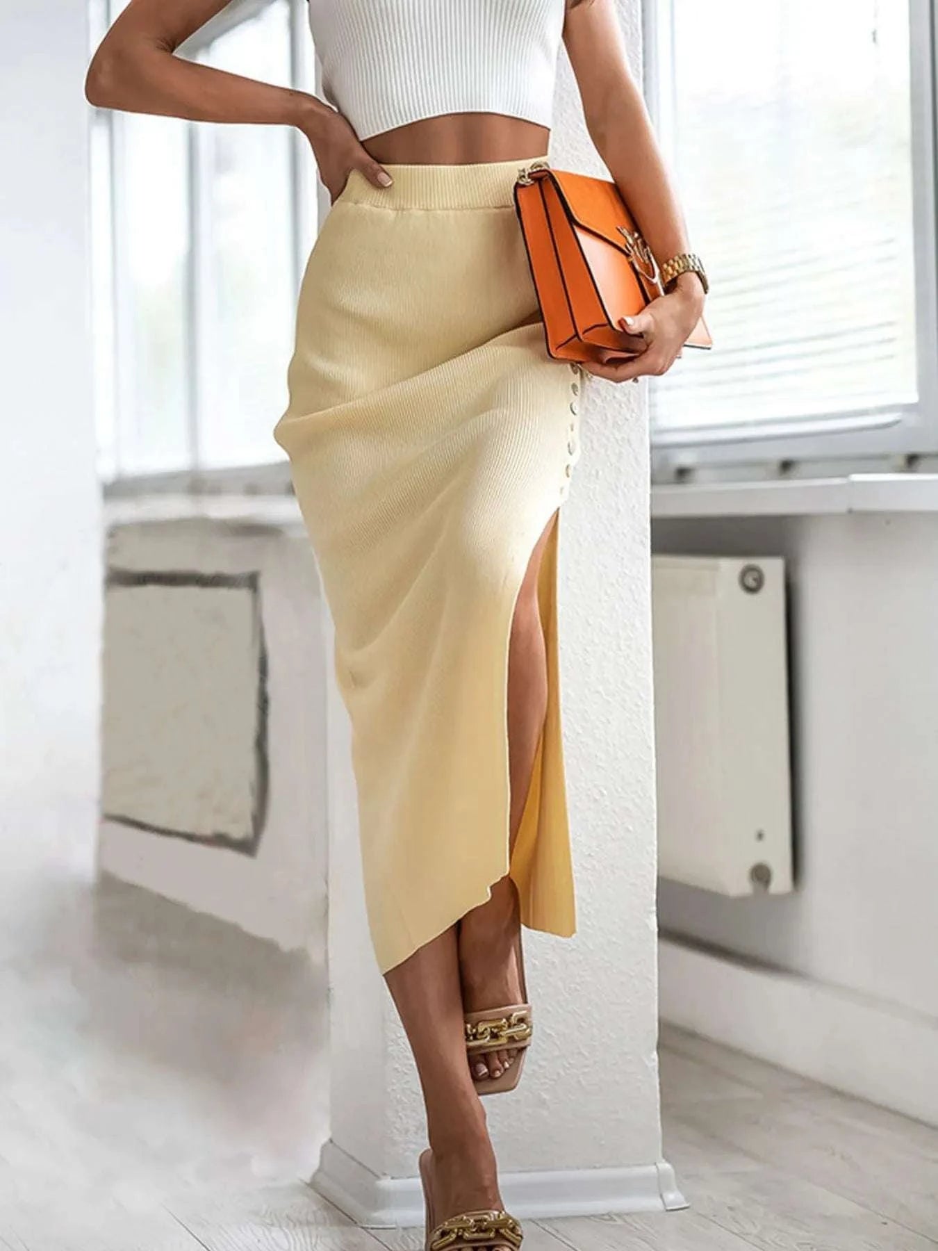 Slit Elastic Waist Skirt WESTCLOSET