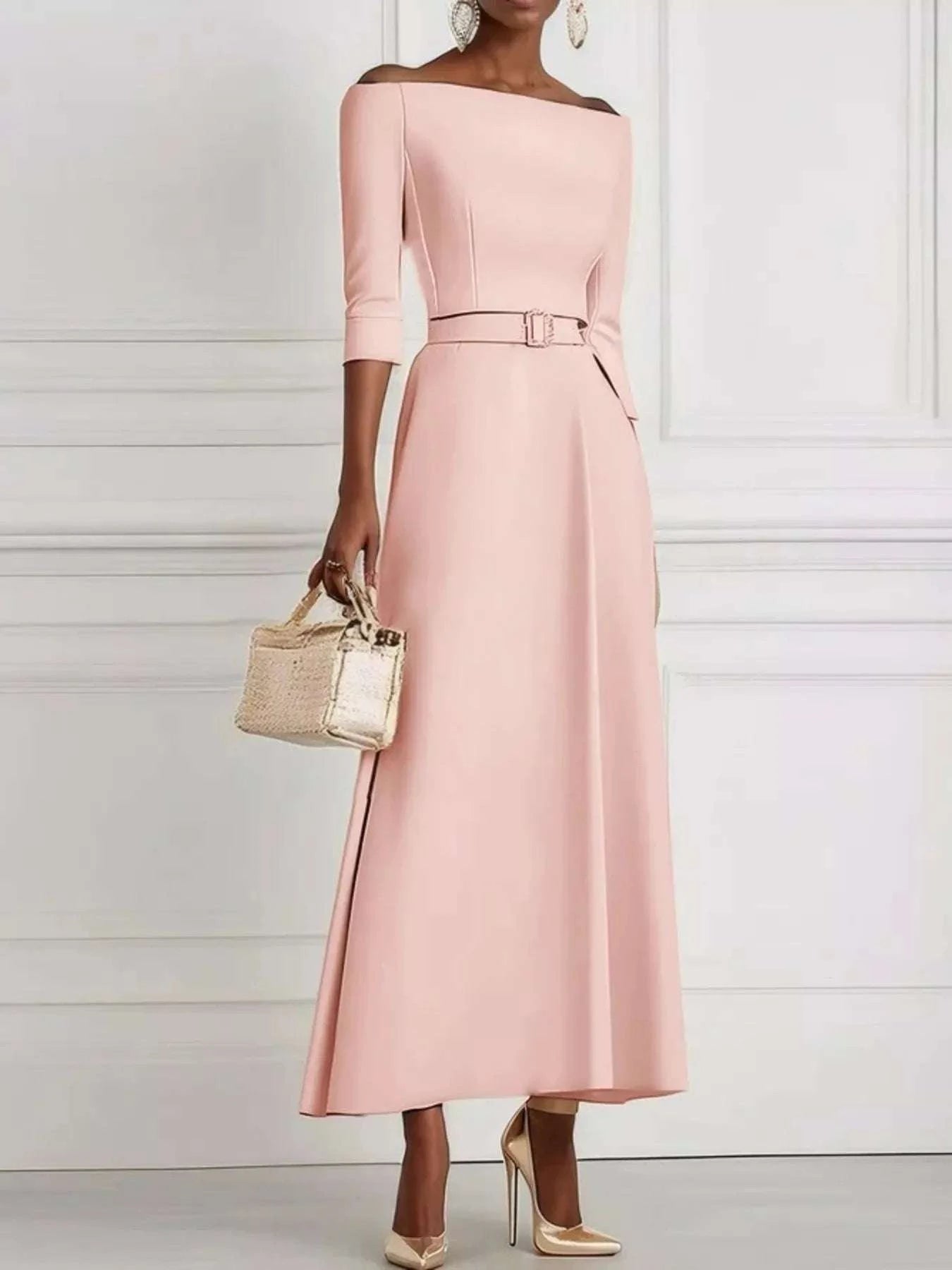 Elegant Off-Shoulder Belted Maxi Dress WESTCLOSET
