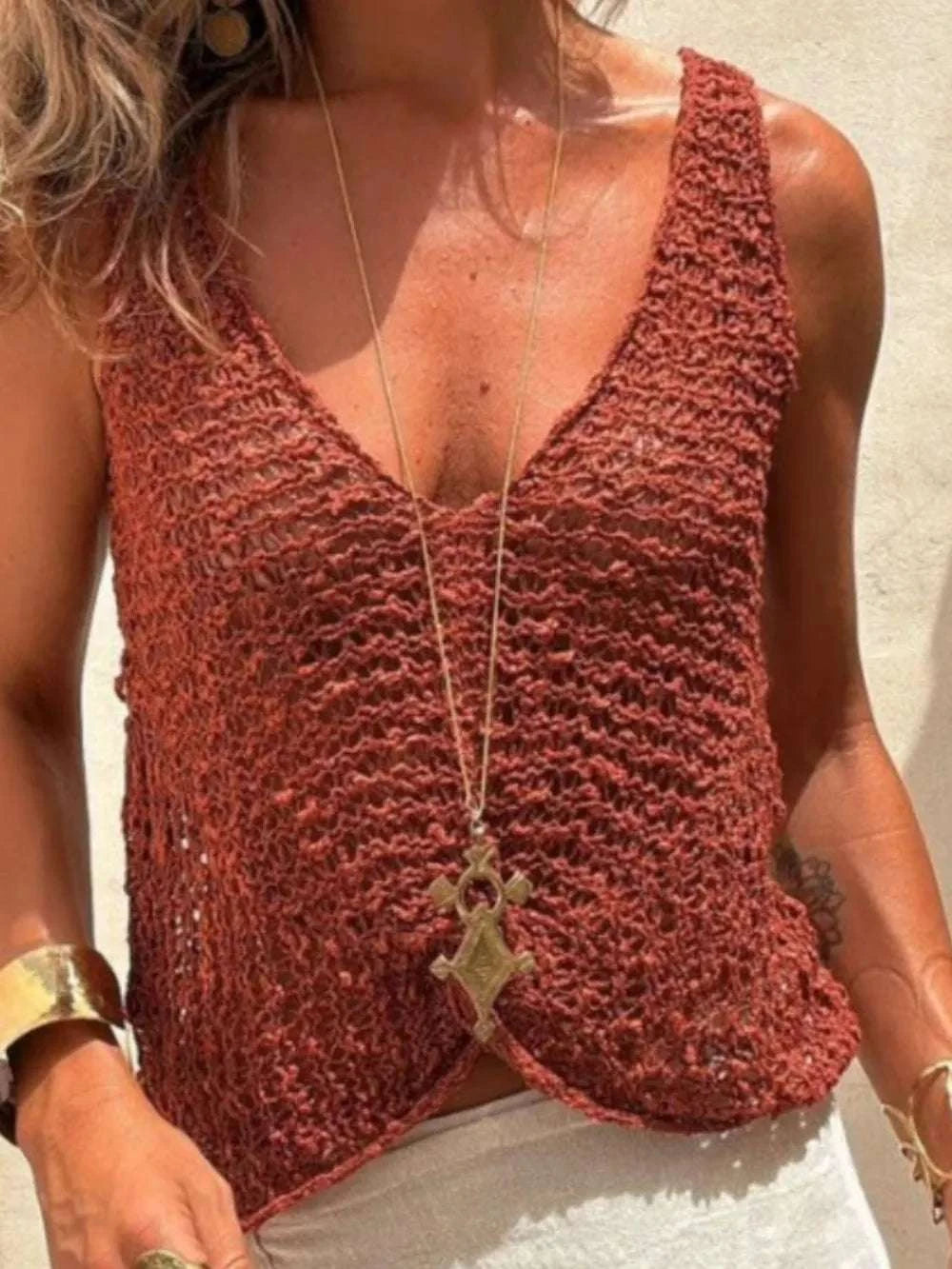 Crochet V-Neck Tank WESTCLOSET