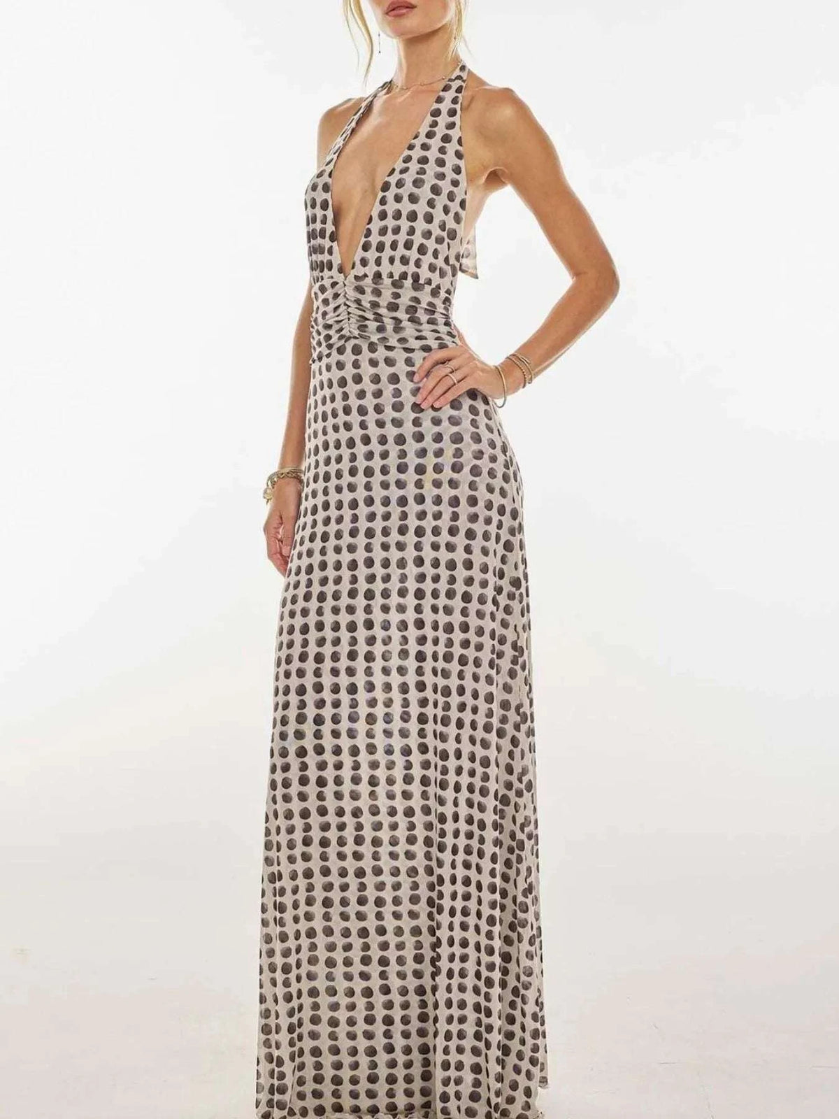 Floral Halter Neck Deep V Maxi Dress WESTCLOSET