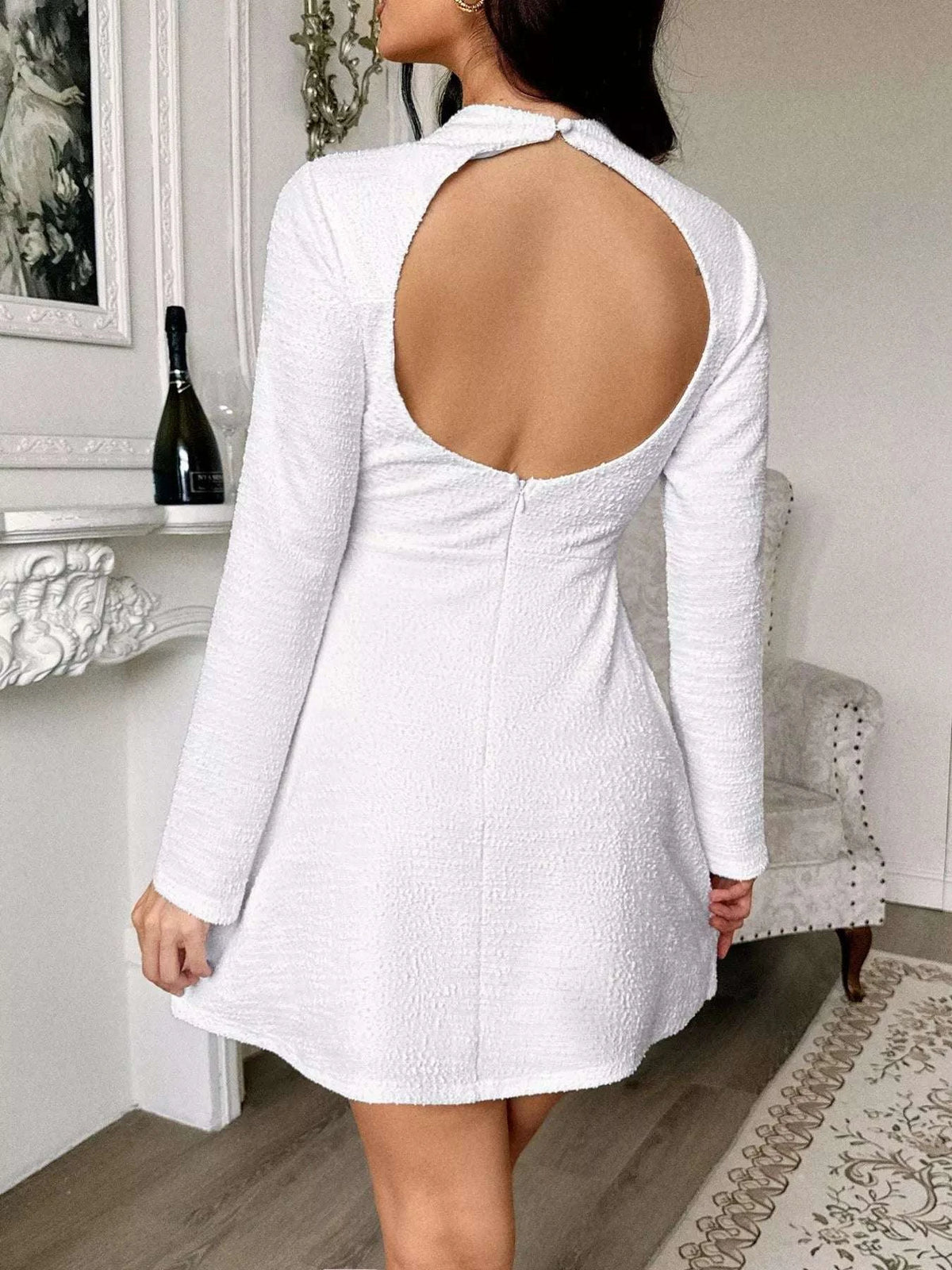 Cutout Back Long Sleeve Mini Dress WESTCLOSET