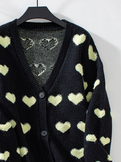 WestCloset Heart V-Neck Button Up Long Sleeve Cardigan 
