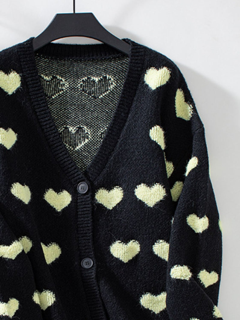WestCloset Heart V-Neck Button Up Long Sleeve Cardigan 