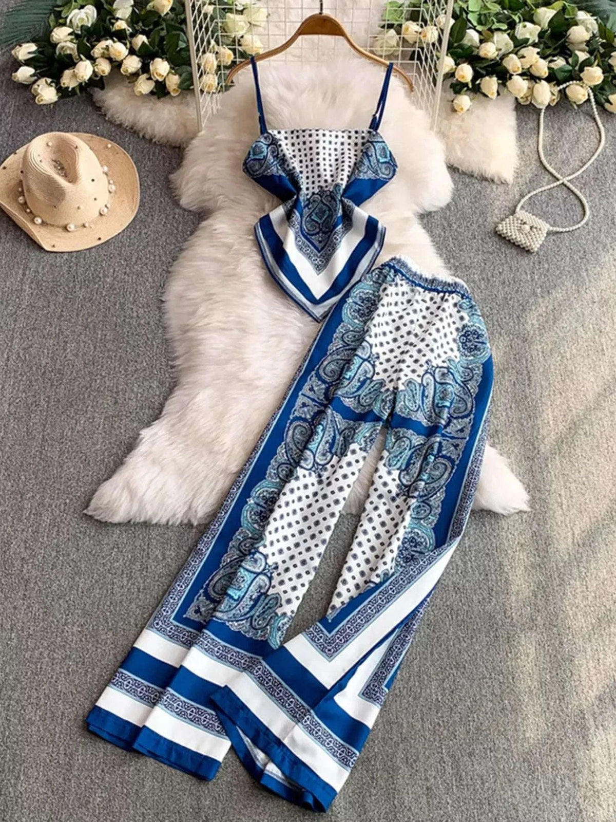 Tie Back Printed Cami and Pants Set WESTCLOSET