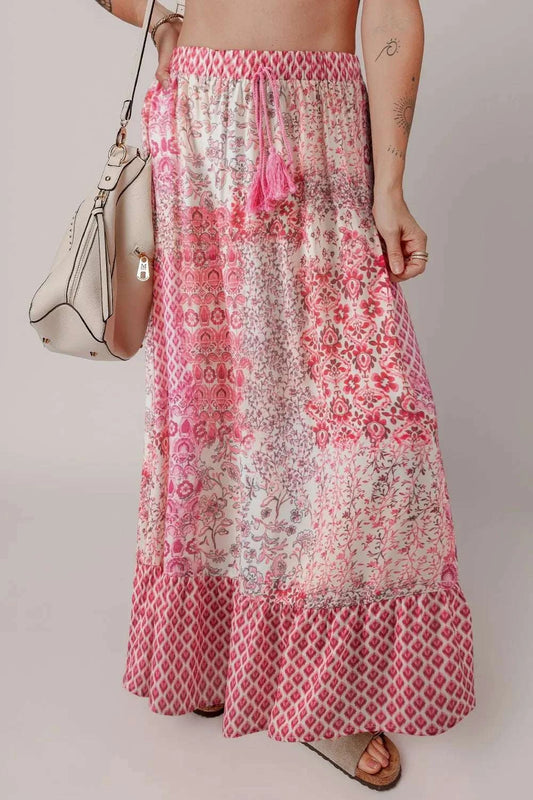 Printed Tassel Drawstring High Waist Maxi Skirt WESTCLOSET