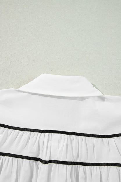 WestCloset Ribbon Bowtie Collared Neck Flounce Sleeve Shirt 