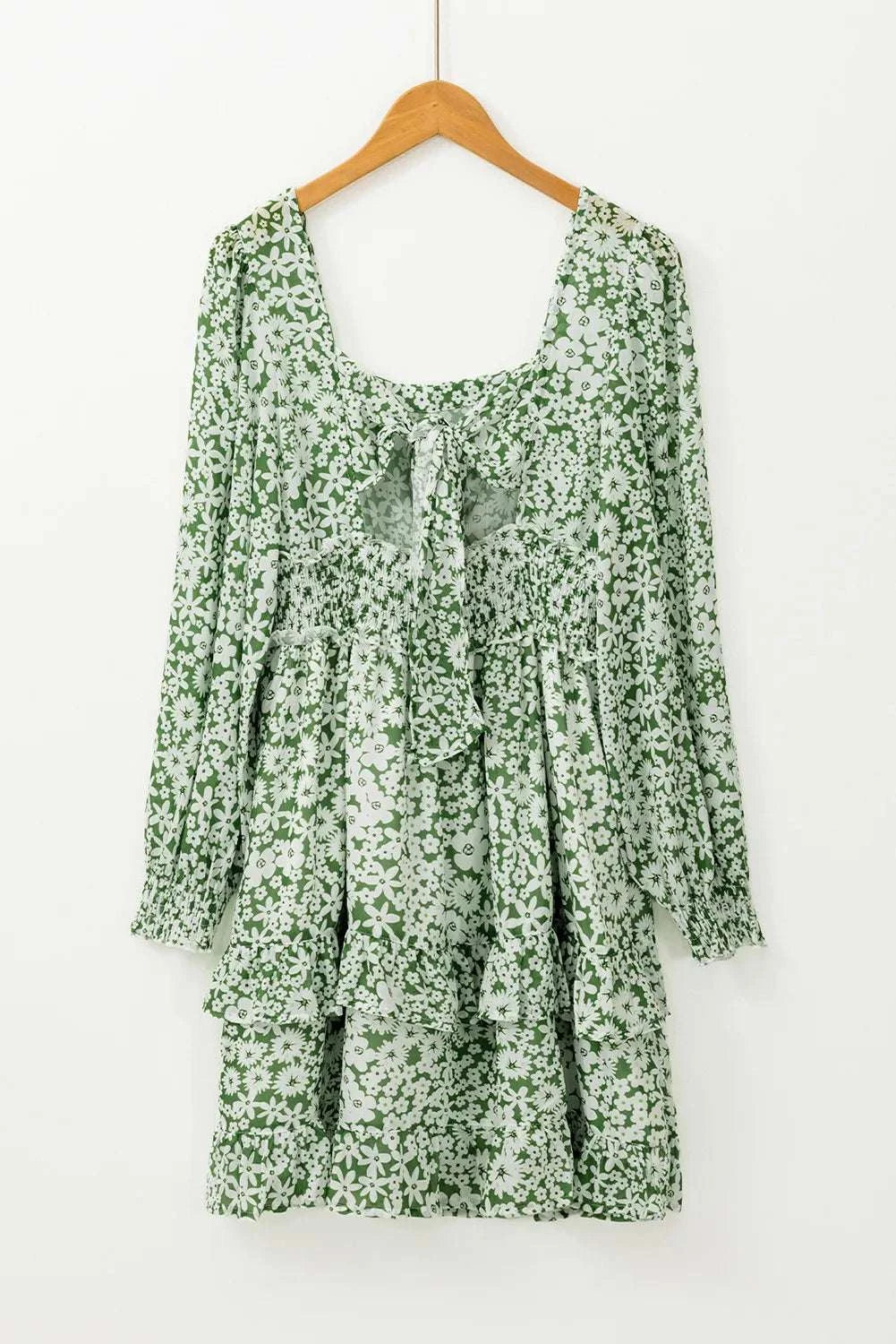 Ruffle Hem Floral Square Neck Long Sleeve Dress WESTCLOSET