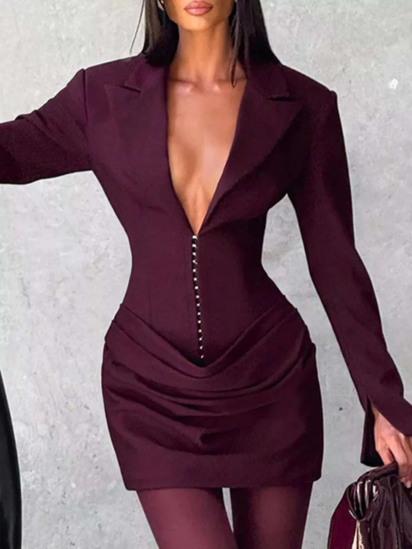 Brown Blazer-Style Long Sleeve Mini Dress (Also Plus Size) Black / L By Trendsi Brown Blazer-Style Long Sleeve Mini Dress (Also Plus Size) Black / L By Trendsi