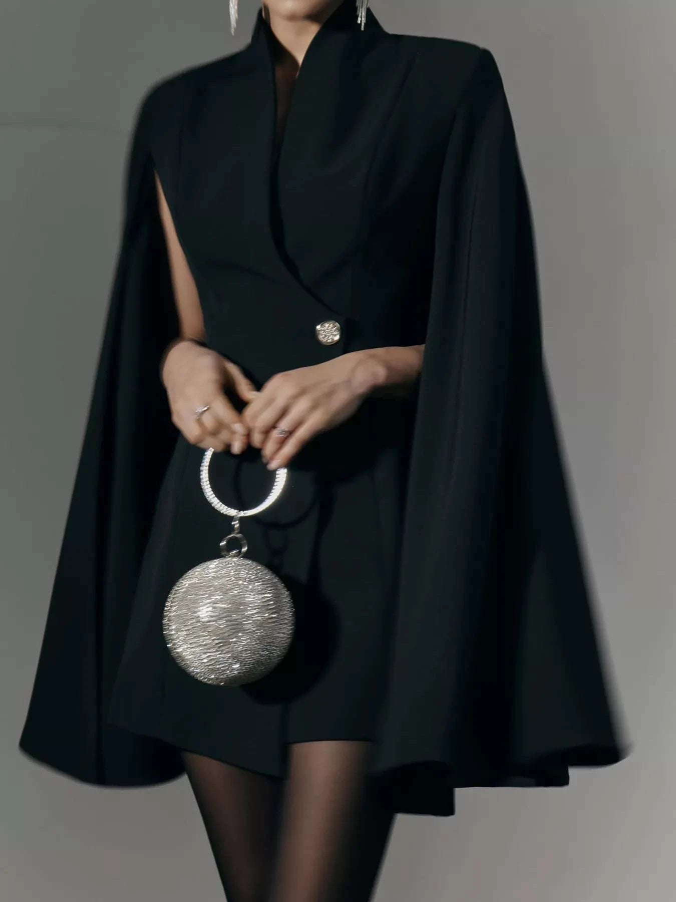 One Button Fitted Mini Blazer Dress with Cape Sleeves WESTCLOSET