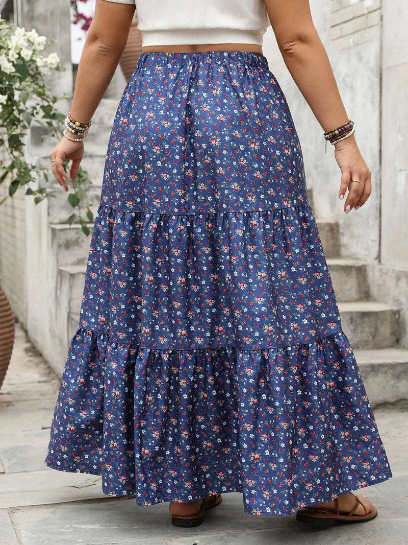 Plus Size Floral Elastic Waist Maxi Skirt WESTCLOSET