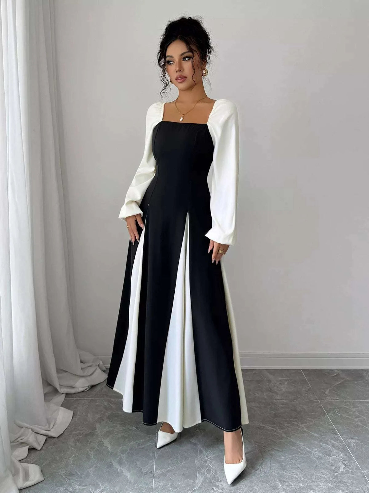 Color Block Square Neck Maxi Dress WESTCLOSET