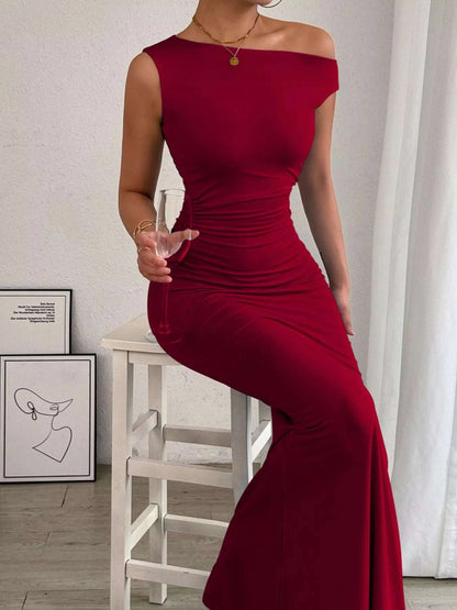 One-Shoulder Ruched Bodycon Maxi Dress WESTCLOSET