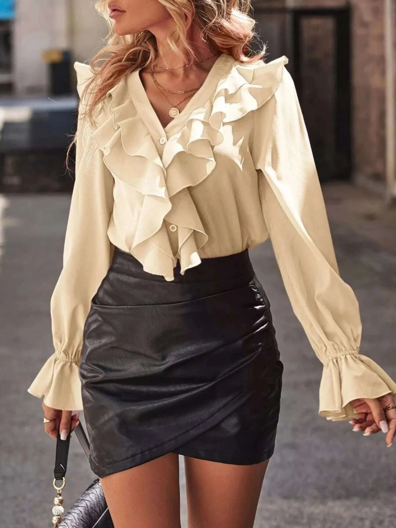 Ruffled Flounce Sleeve Blouse WESTCLOSET