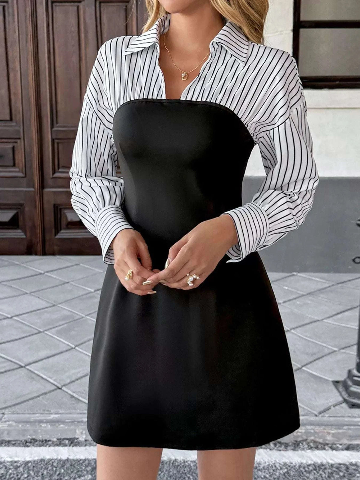 Striped Shirt Panel Bodycon Mini Dress WESTCLOSET