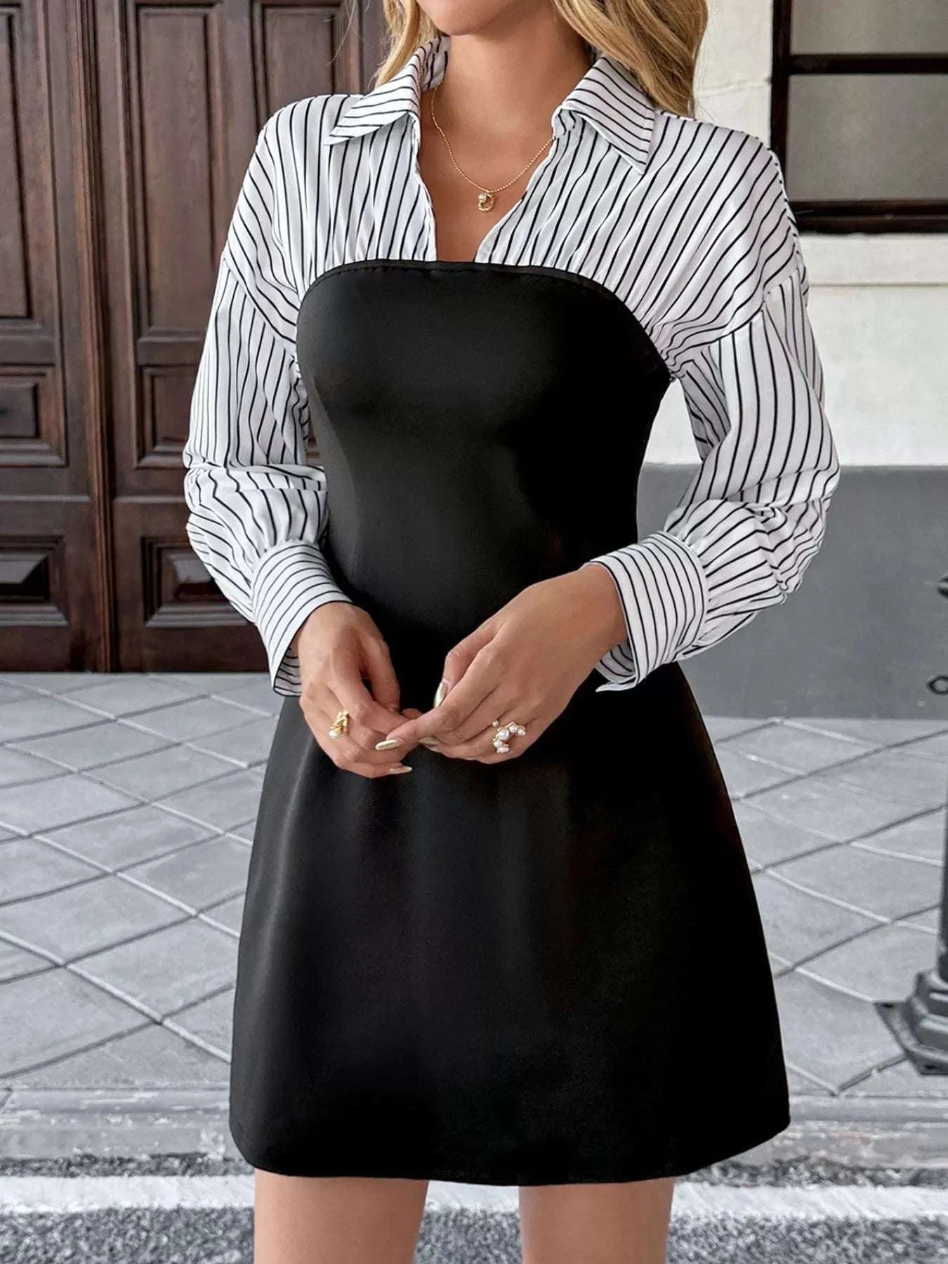Striped Shirt Panel Bodycon Mini Dress WESTCLOSET