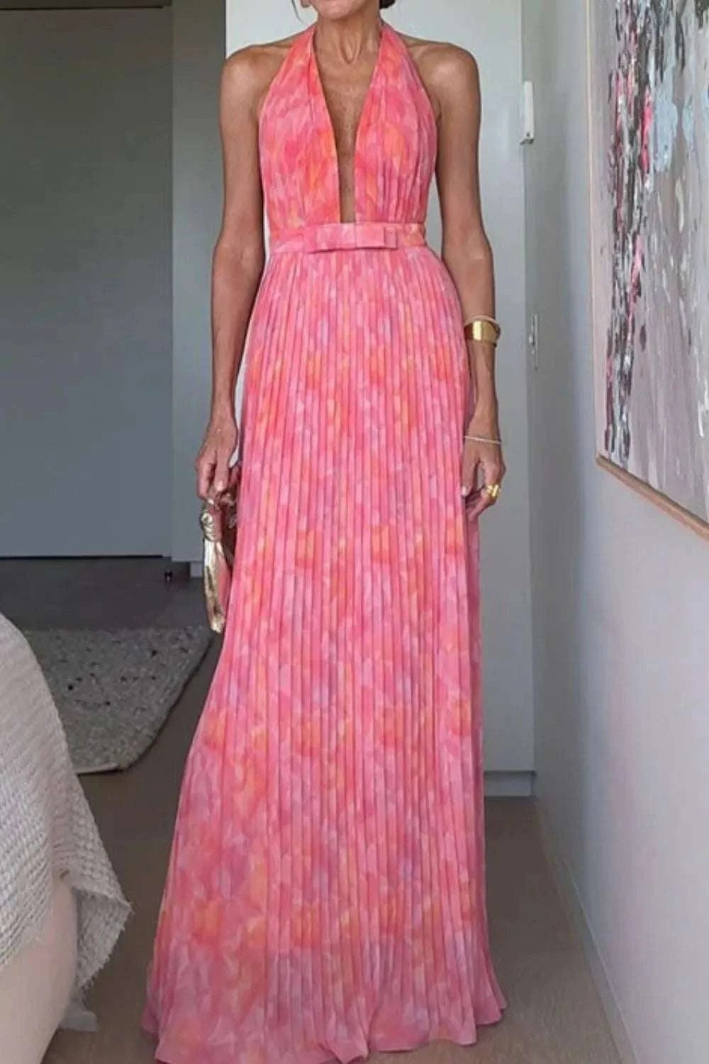 Halter Neck Pleated Maxi Dress WESTCLOSET