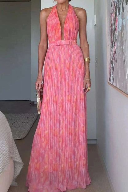 Halter Neck Pleated Maxi Dress WESTCLOSET