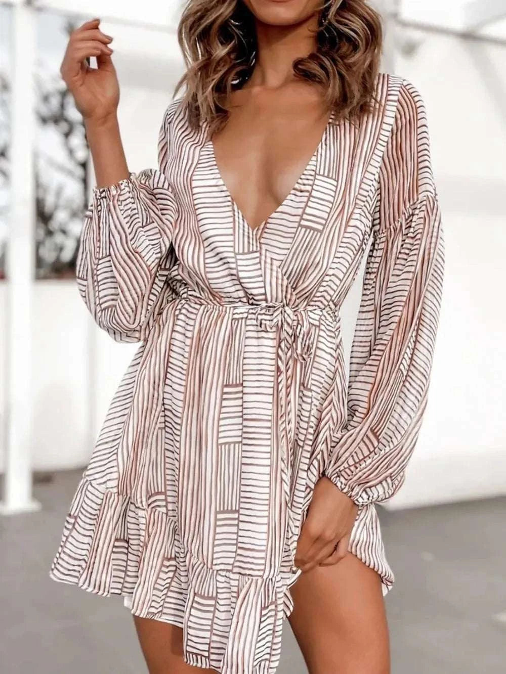 Cutout Back Surplice Long Sleeve Dress WESTCLOSET