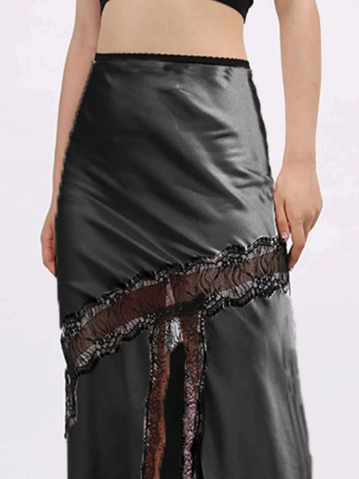 Lace Trim Asymmetrical Midi Skirt WESTCLOSET