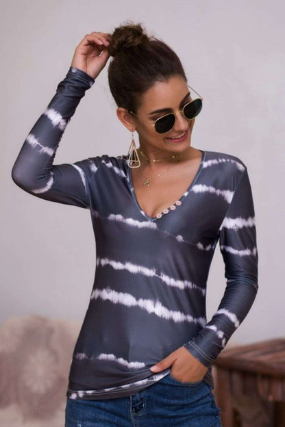 Tie-Dye Plunge Long Sleeve Top WESTCLOSET