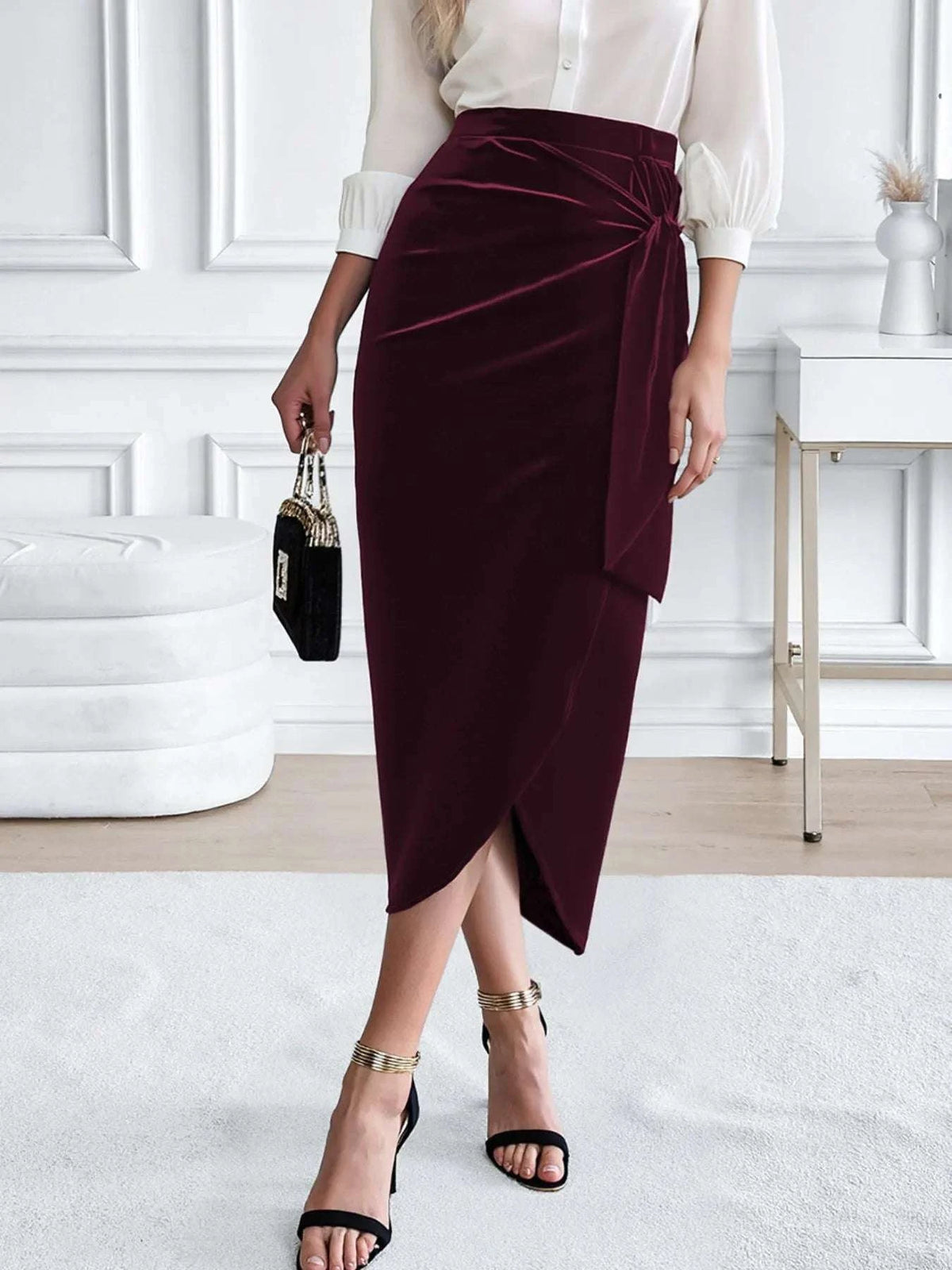 Side Tied Velvet Skirt WESTCLOSET