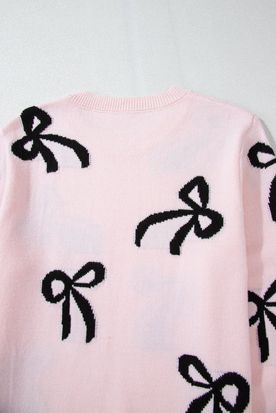 WestCloset Bow Pattern Round Neck Loose Fit Sweater 