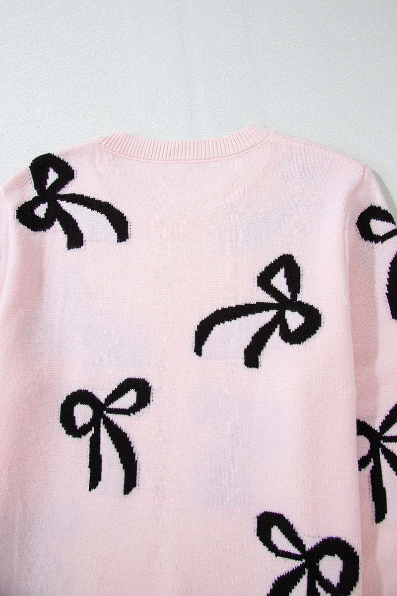 WestCloset Bow Pattern Round Neck Loose Fit Sweater 