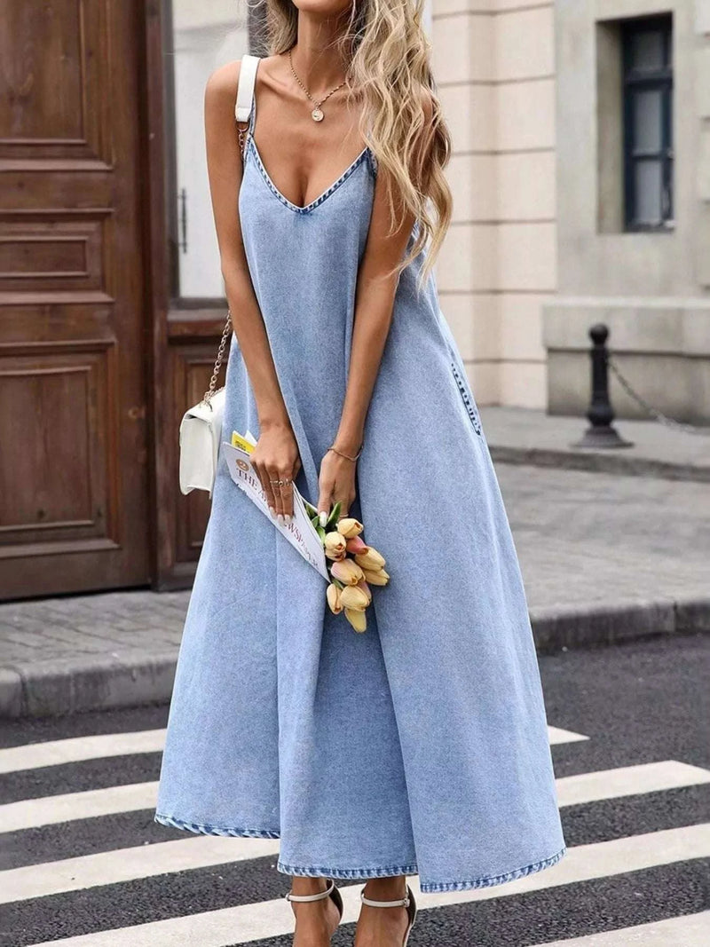 V-Neck Denim Cami Dress WESTCLOSET